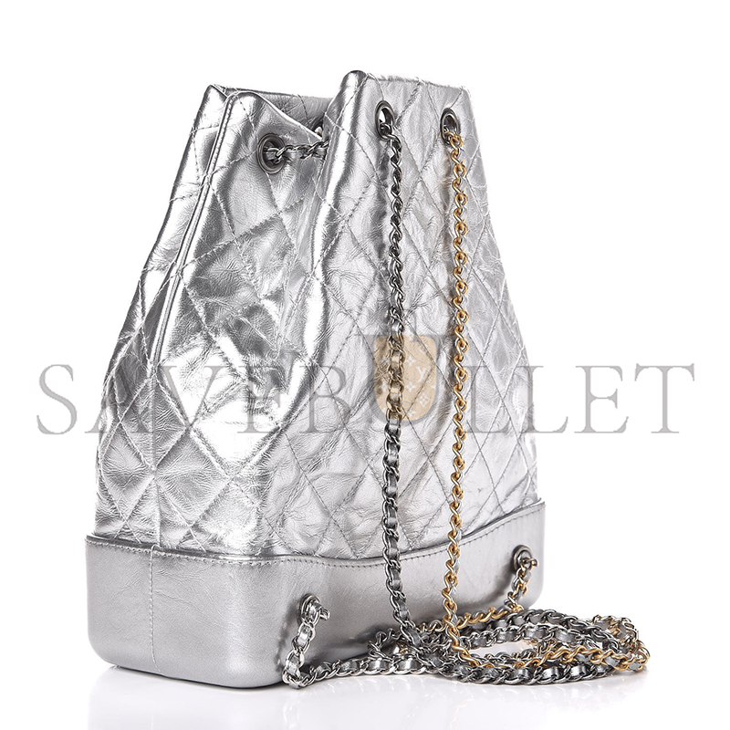 Ch*el master metallic crumpled calfskin quilted gabrielle backpack silver 315752 (27*24*11cm)