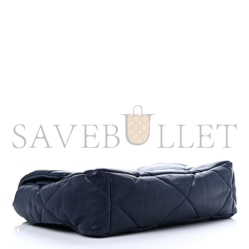 Ch*el lambskin quilted large Ch*el 19 flap navy blue as1161 (30*20*10cm)