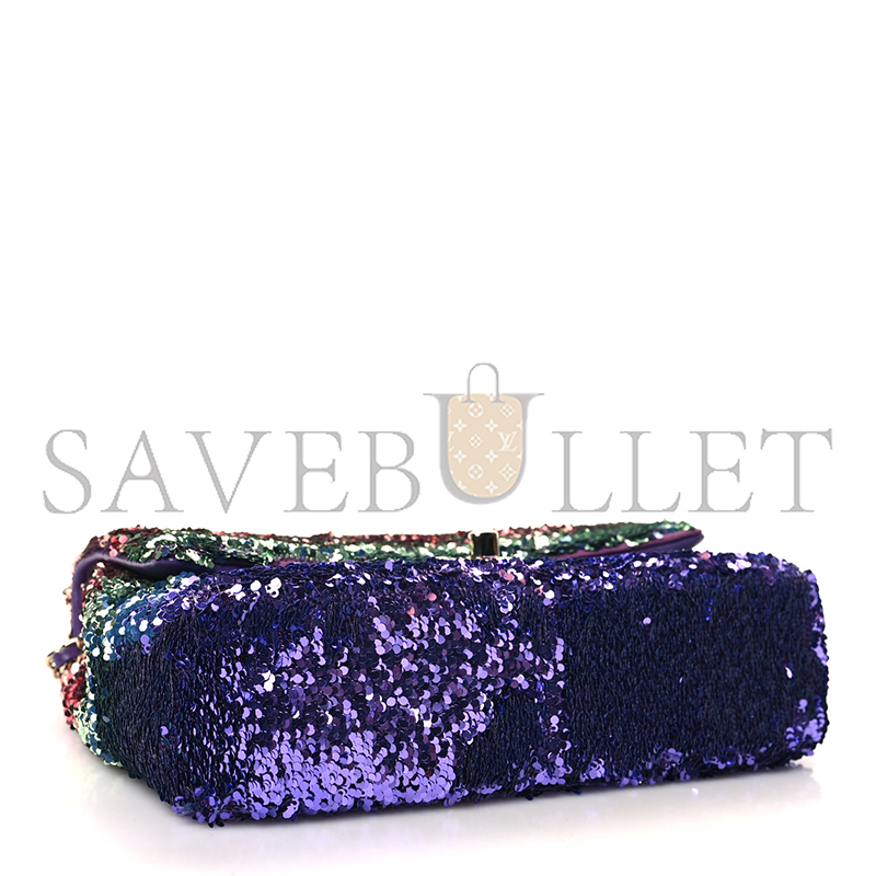 Ch*el gradient sequin mini rectangular flap purple multicolor 1515025 (21*14*8cm)