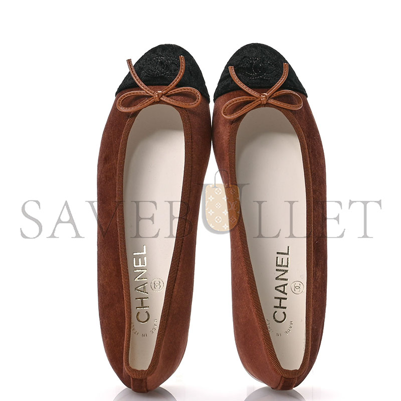 Ch*el velvet cap toe cc ballerina flats 38 brown black 1672122