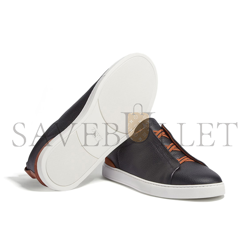 ZEGNA BLACK DEERSKIN AND LEATHER TRIPLE STITCH™ SNEAKERS LHCVO