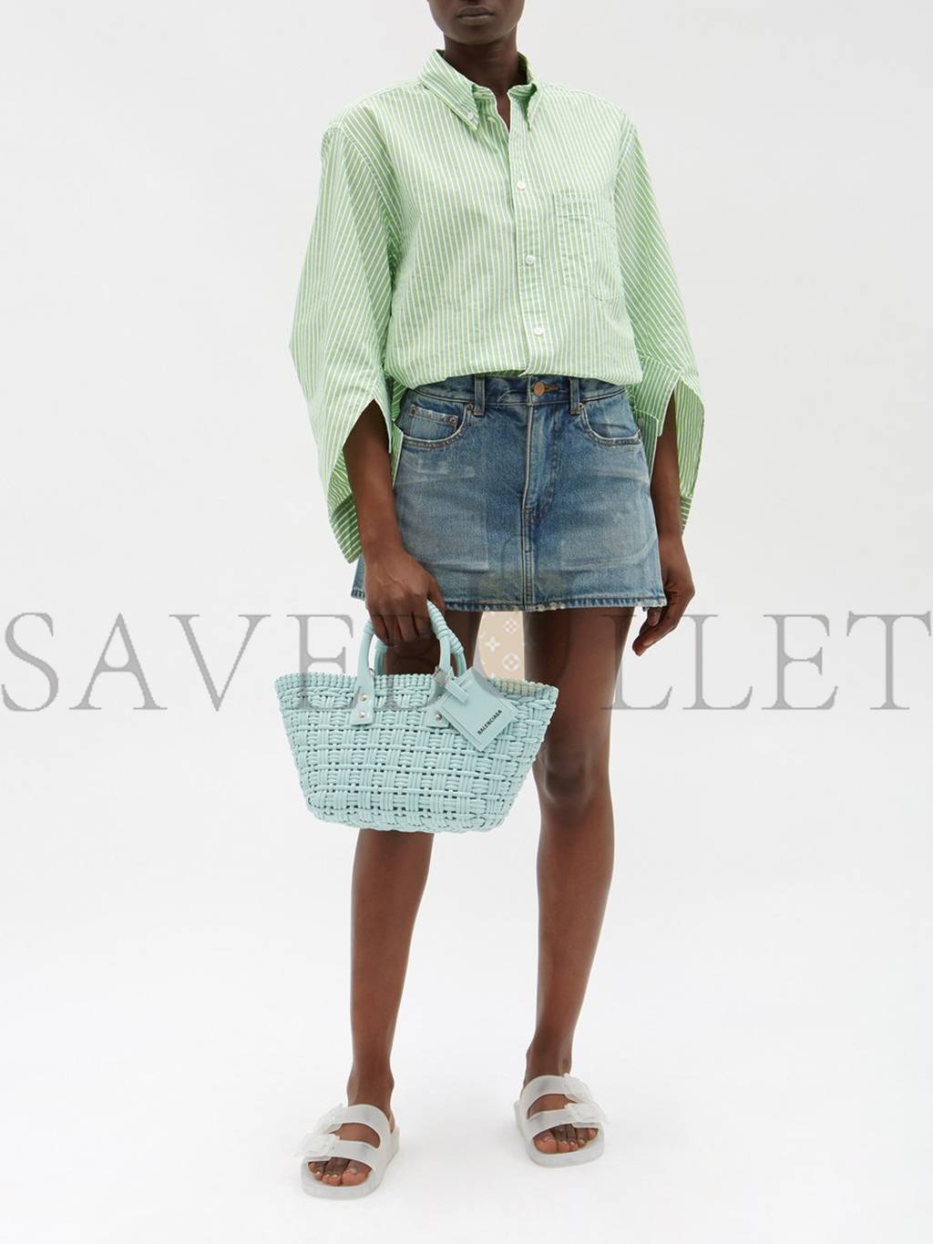 Ba*len*cia*ga green bistro xs woven faux-leather basket bag matchesfashion us (22*20*12.5cm)