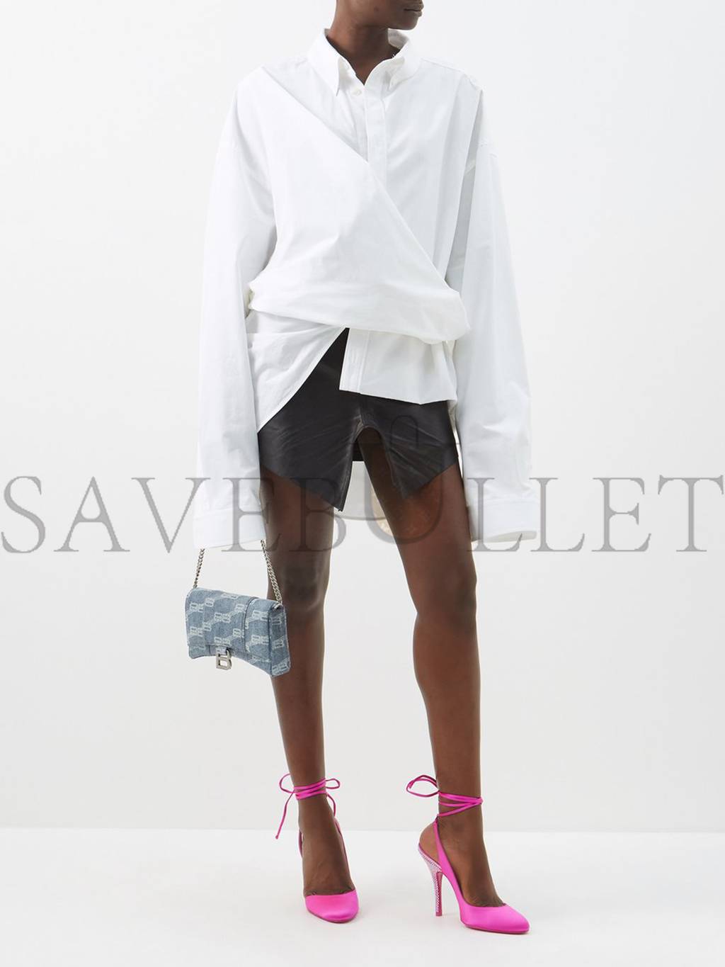 Ba*len*cia*ga blue hourglass logo-print denim cross-body bag matchesfashion us (19.5*12*4cm)