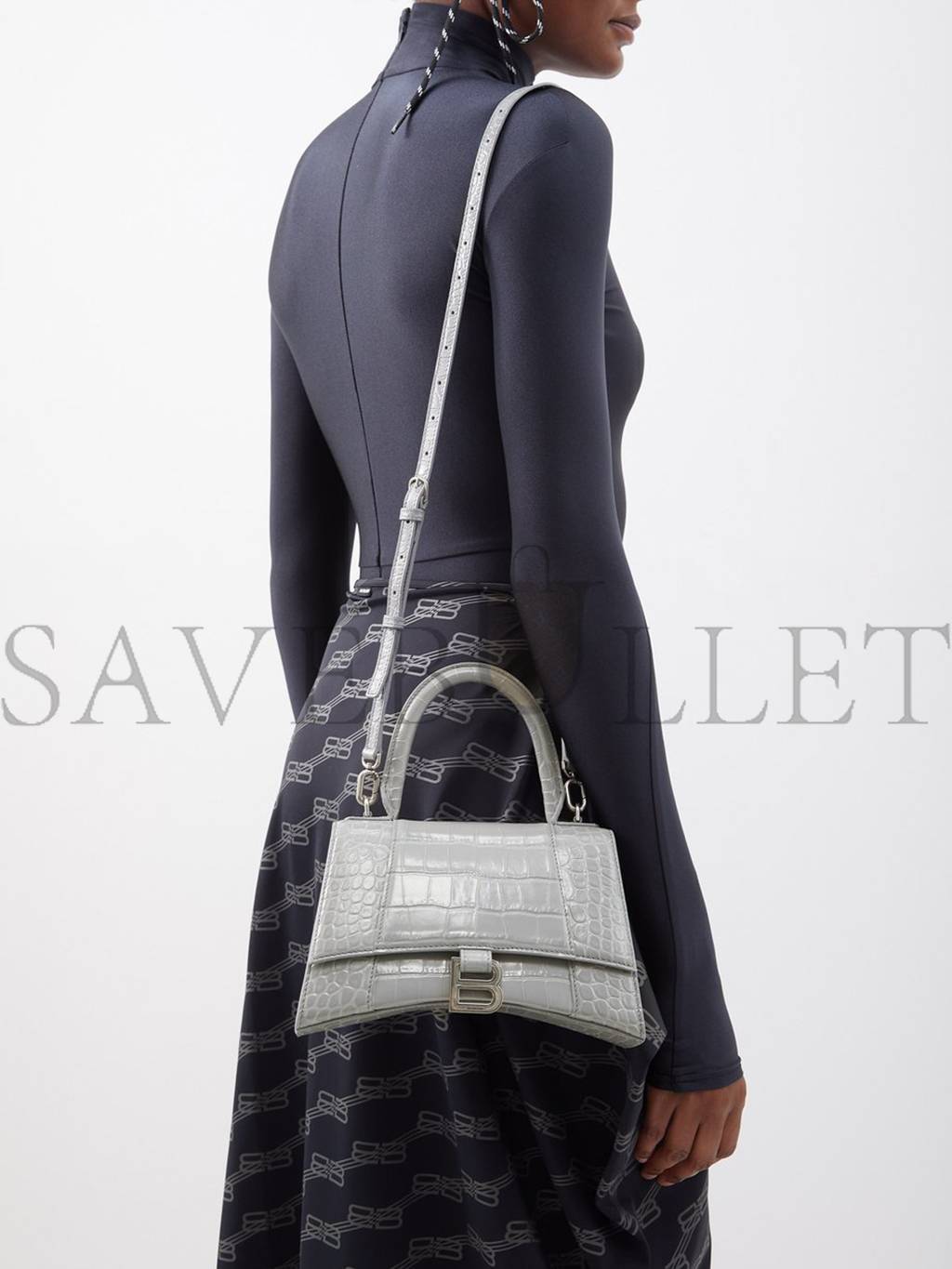 Ba*len*cia*ga grey hourglass s crocodile-effect leather bag matchesfashion us (22.5*14*10cm)