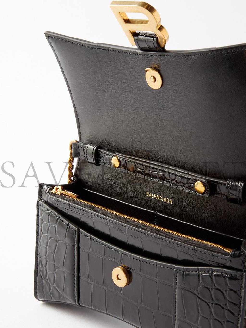 Ba*len*cia*ga black hourglass crocodile-effect leather cross-body bag matchesfashion us (19.8*12.1*5cm)