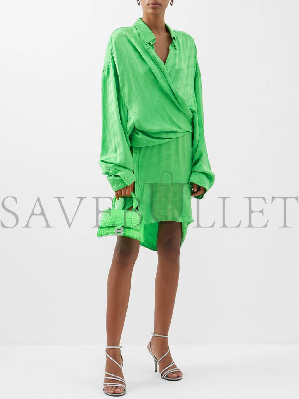 Ba*len*cia*ga green hourglass xs crocodile-effect leather bag matchesfashion us (19*12.5*8cm)