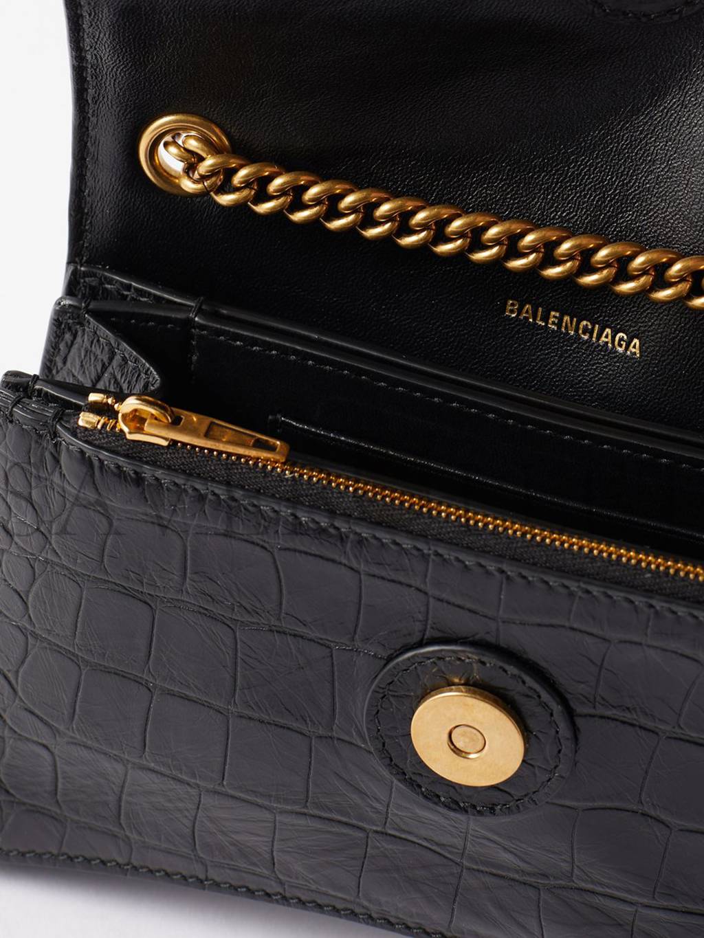 Ba*len*cia*ga black crush xs crocodile-effect leather cross-body bag matchesfashion us (21.5*11*5cm)