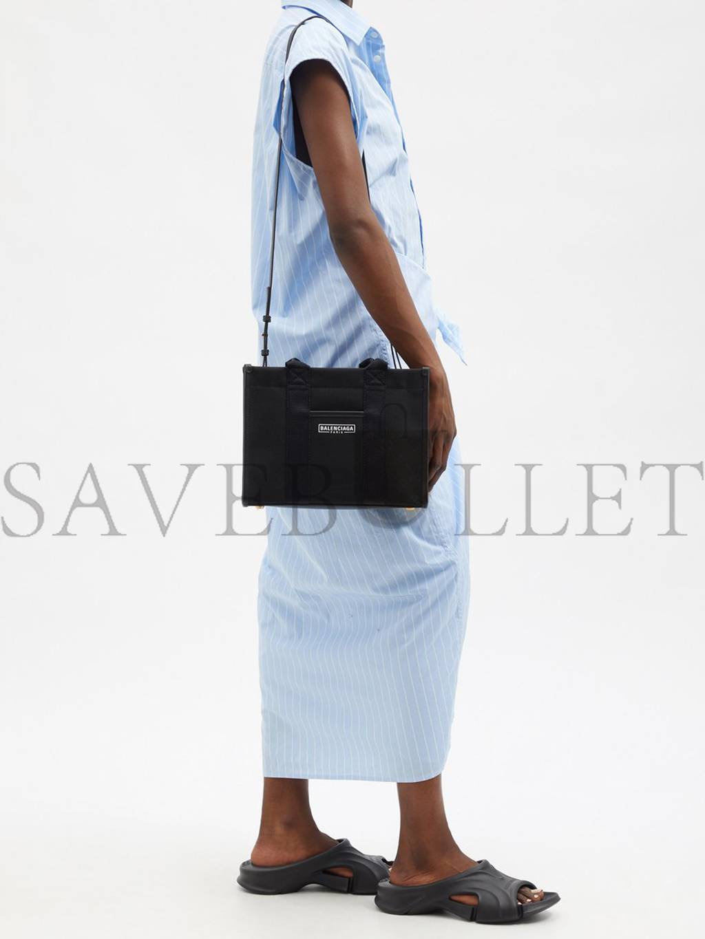 Ba*len*cia*ga black neo navy m leather-trimmed canvas tote bag matchesfashion us (34.5*25.9*12.9cm)