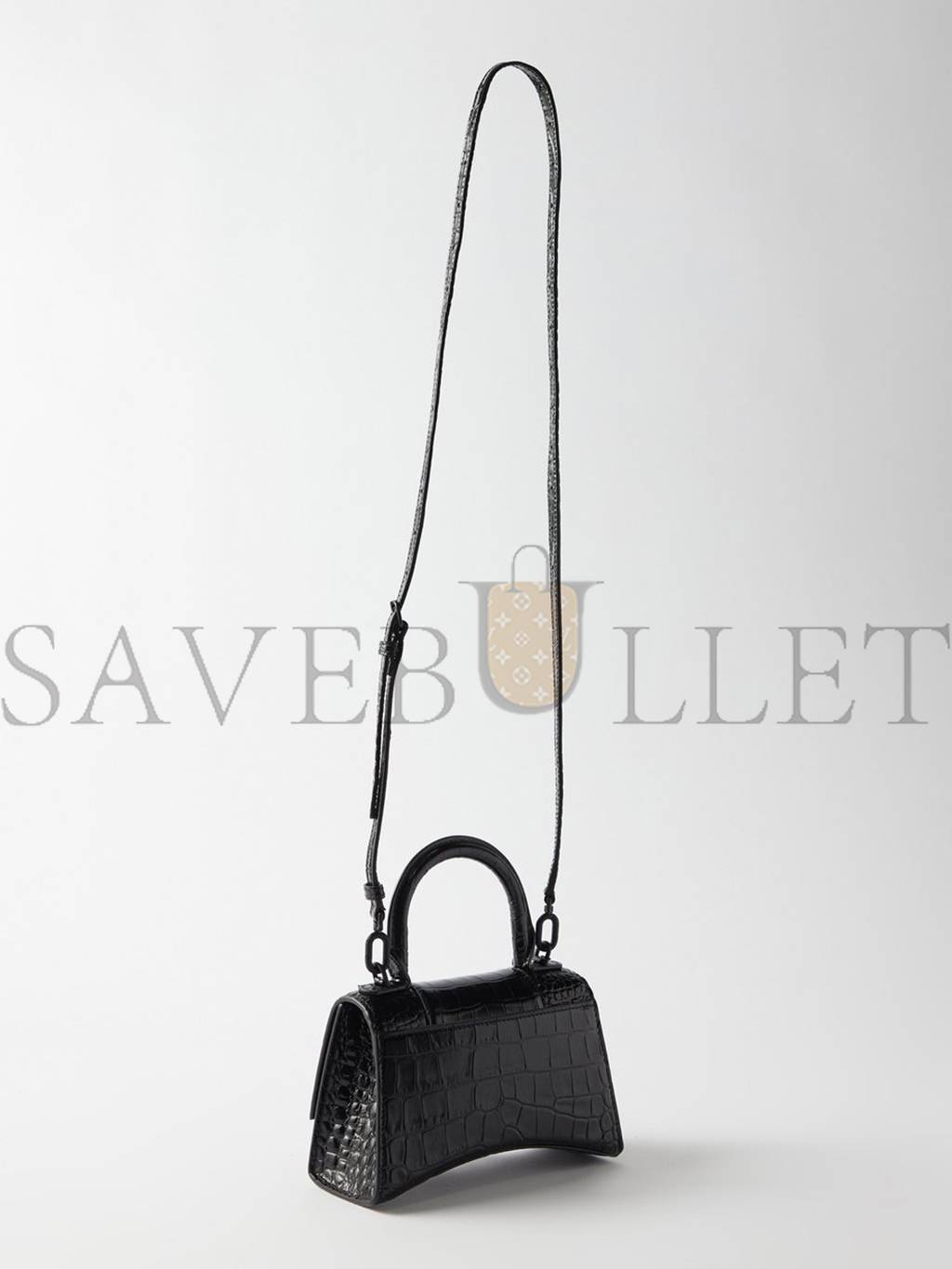 Ba*len*cia*ga black hourglass xs crocodile-effect leather bag matchesfashion us (19*12*6.6cm)