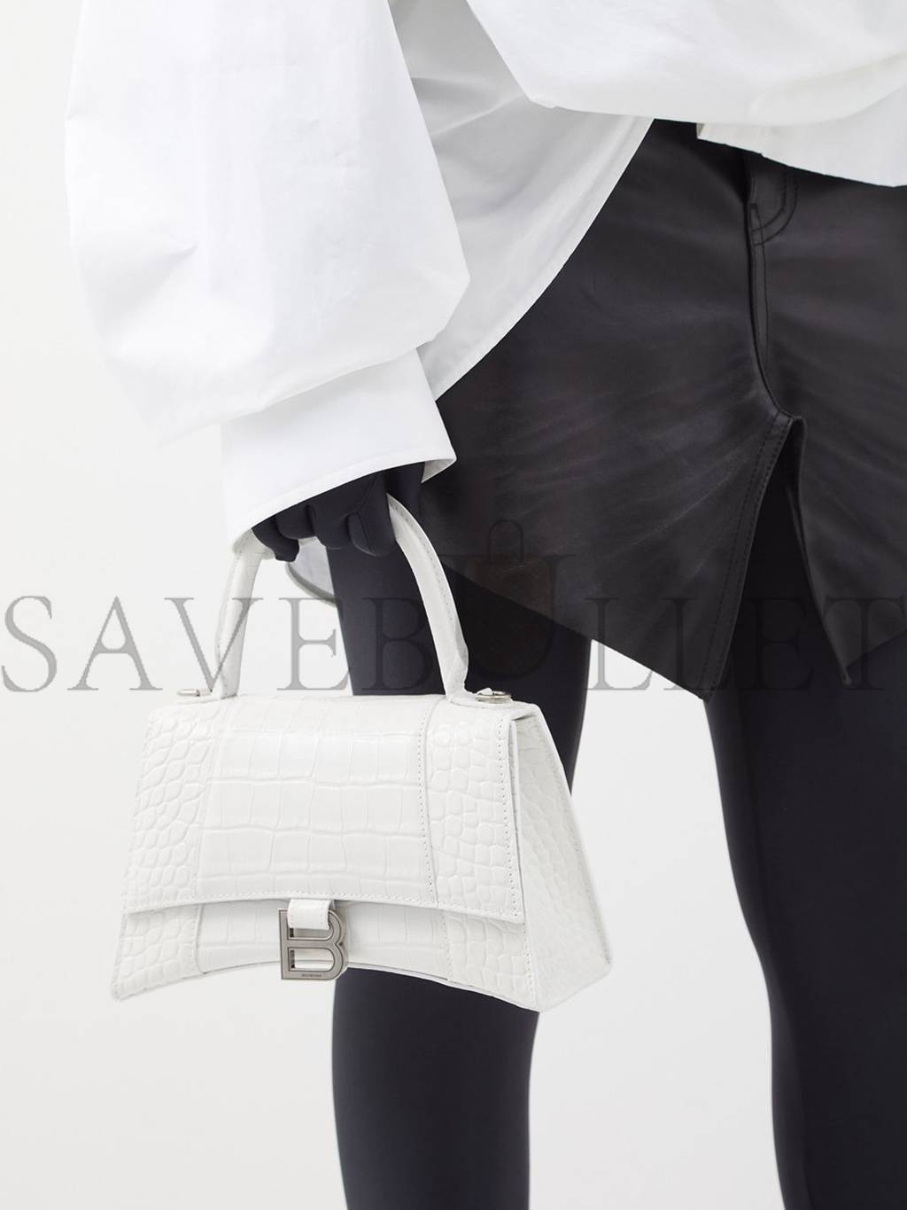 Ba*len*cia*ga white hourglass s crocodile-effect leather bag matchesfashion us (22.8*15.2*9cm)