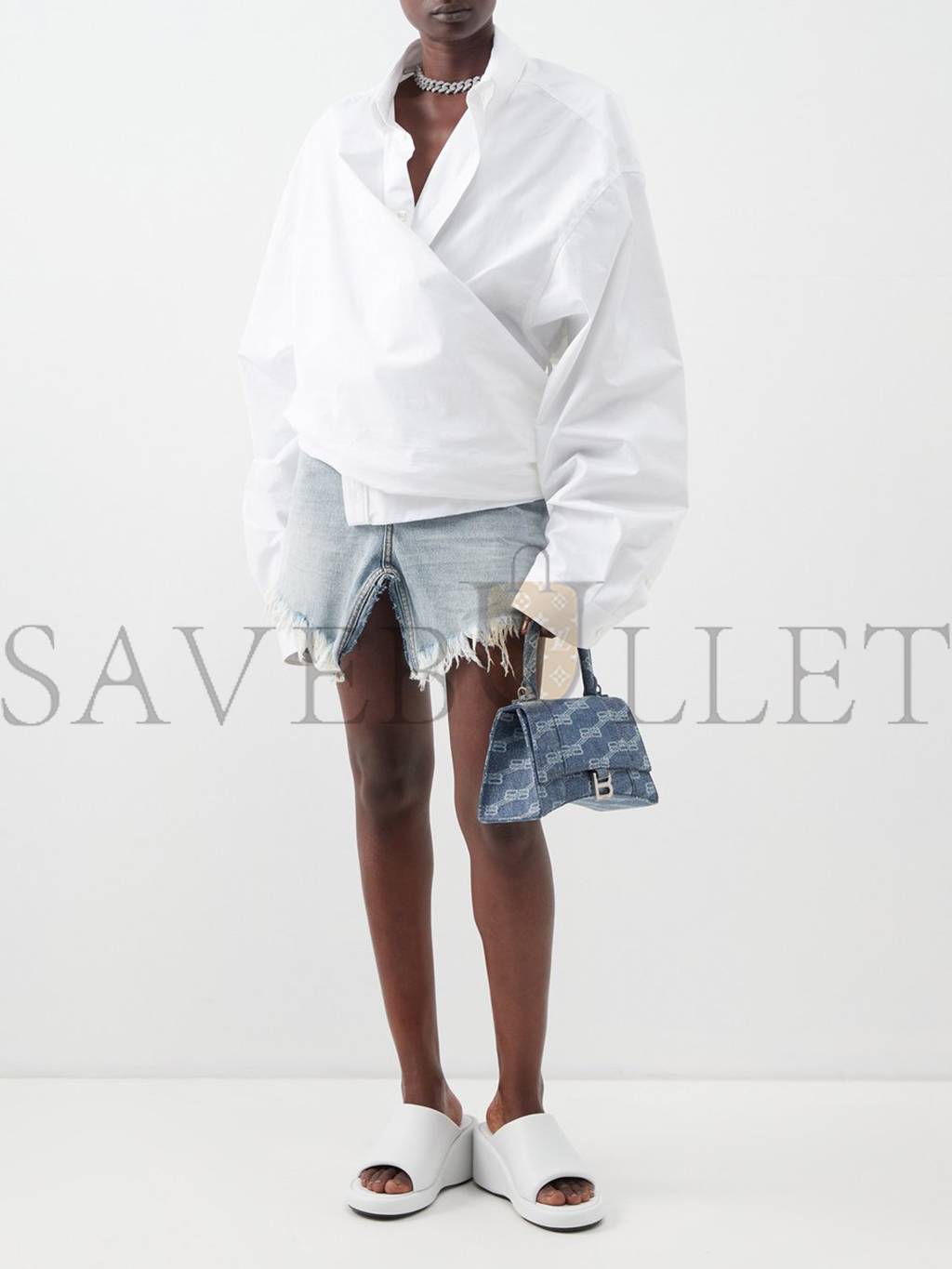 Ba*len*cia*ga blue hourglass monogrammed denim bag matchesfashion us (22.5*13.4*9.5cm)