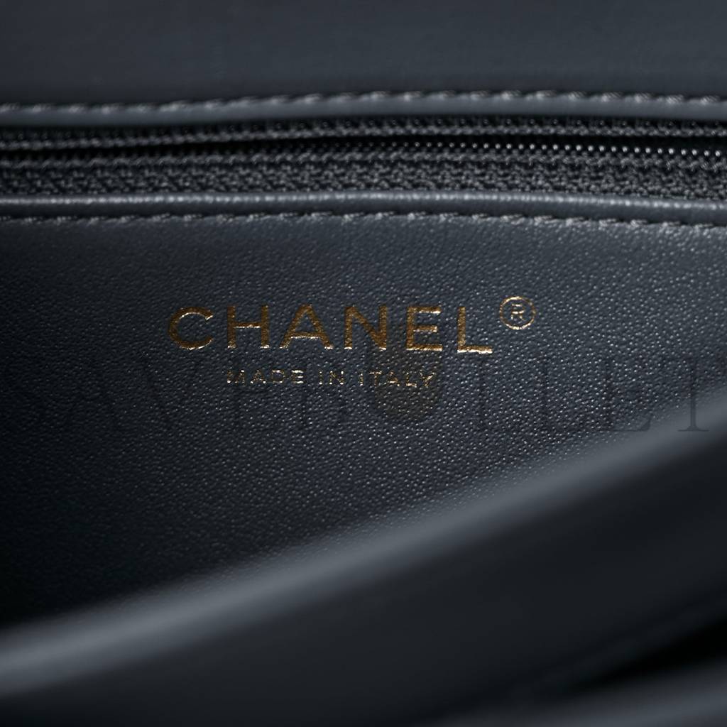 Ch*el lambskin quilted small trendy cc dual handle flap bag dark grey rose gold hardware (25*17*9cm)