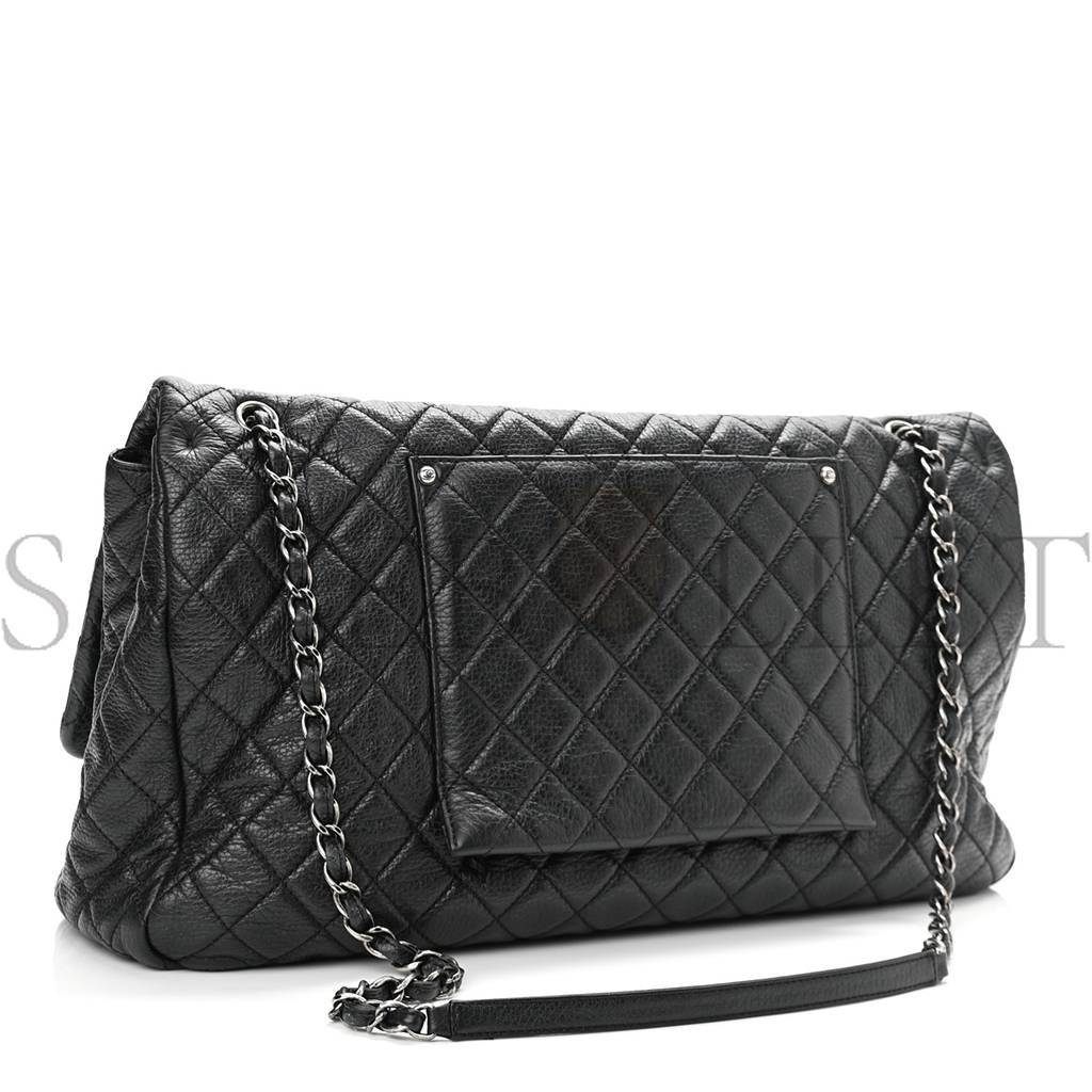 Ch*el calfskin quilted xxl travel flap bag black silver hardware (45*28*15cm)
