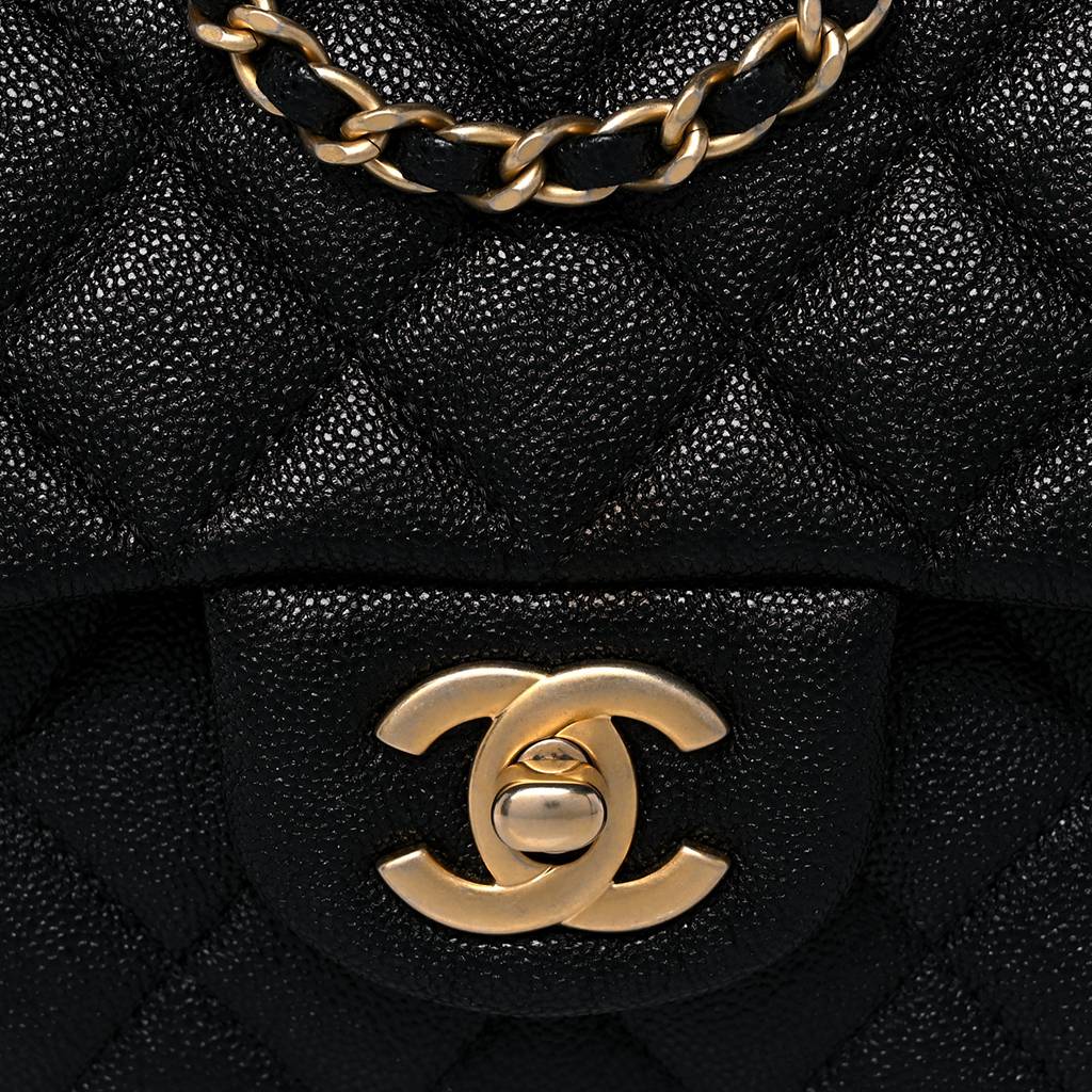 Ch*el caviar quilted mini top handle rectangular flap black gold hardware (20*12*7cm)