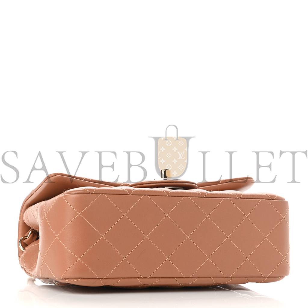 Ch*el lambskin quilted mini rectangular flap brown rose gold hardware (19*11*7cm)