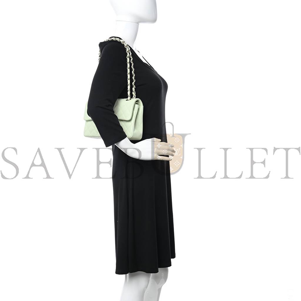 Ch*el caviar quilted small double flap light green rose gold hardware (23*14*6cm)