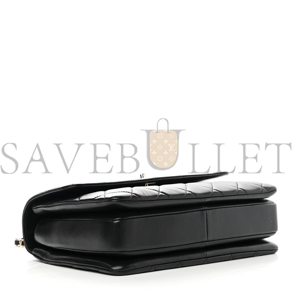 Ch*el lambskin quilted medium trendy cc flap dual handle bag black rose gold hardware (29*19*9cm)