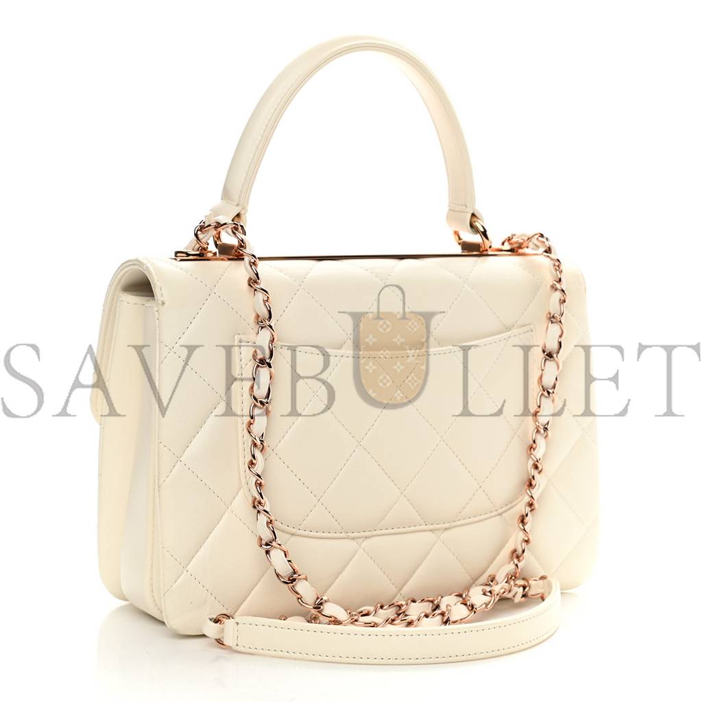 Ch*el lambskin quilted small trendy cc dual handle flap bag white rose gold hardware (25*17*6cm)