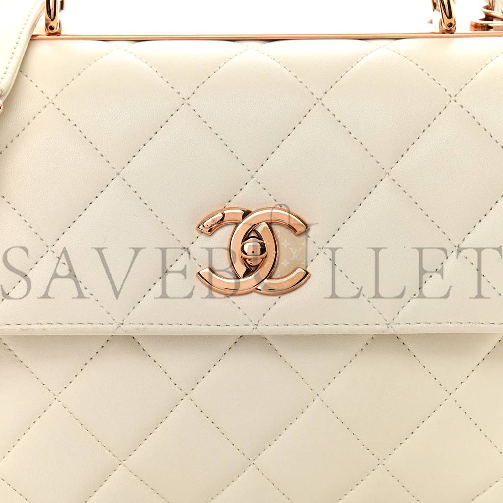 Ch*el lambskin quilted small trendy cc dual handle flap bag white rose gold hardware (25*17*6cm)