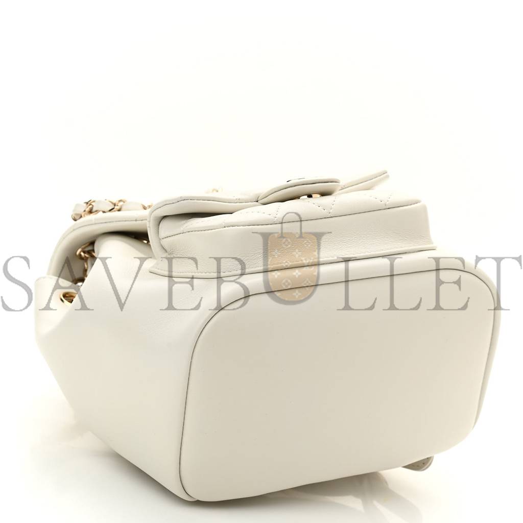 Ch*el lambskin quilted small duma drawstring backpack white (19*17*12cm)