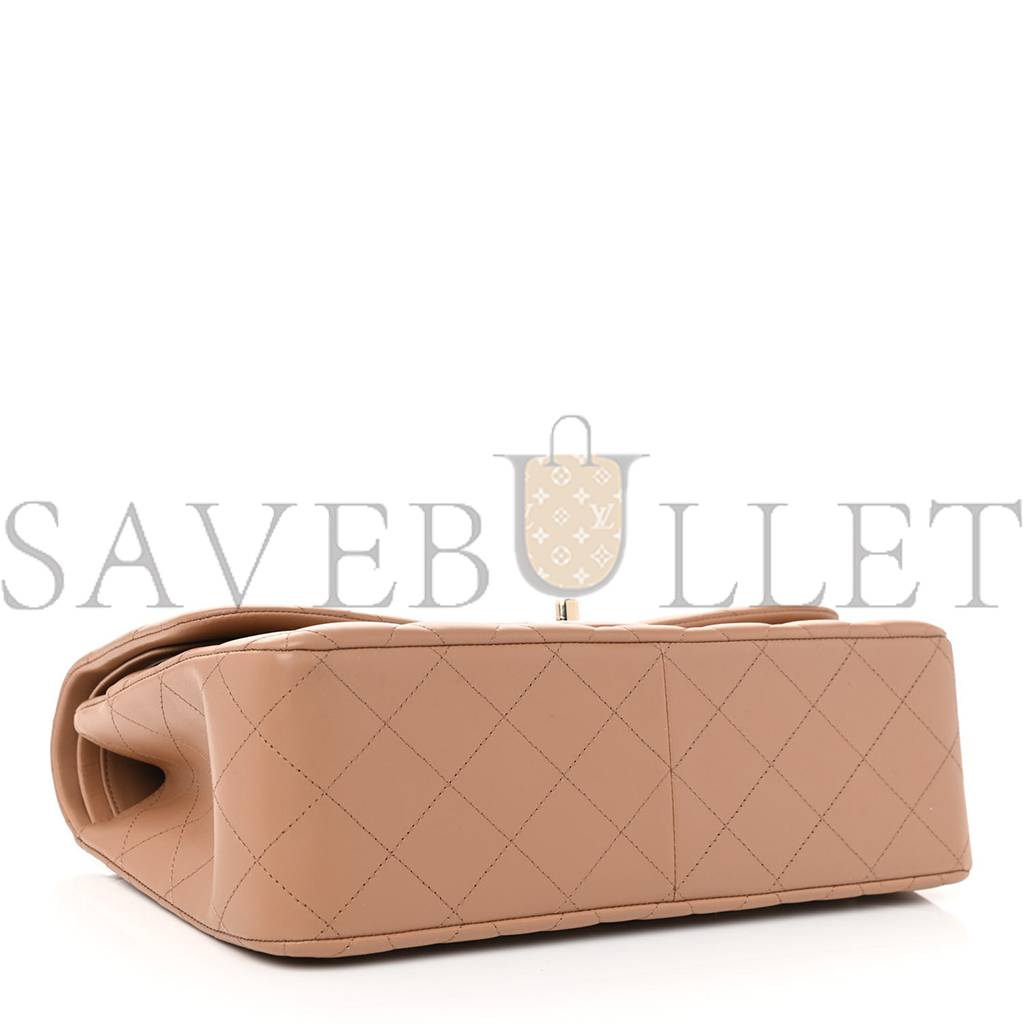 Ch*el lambskin quilted jumbo double flap dark beige rose gold hardware (31*19*9cm)