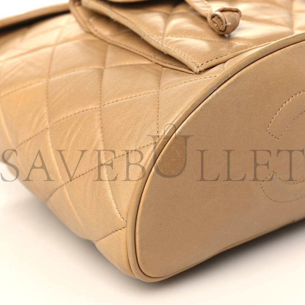 Ch*el lambskin quilted backpack beige gold hardware (21.6*22.2*10.2cm)