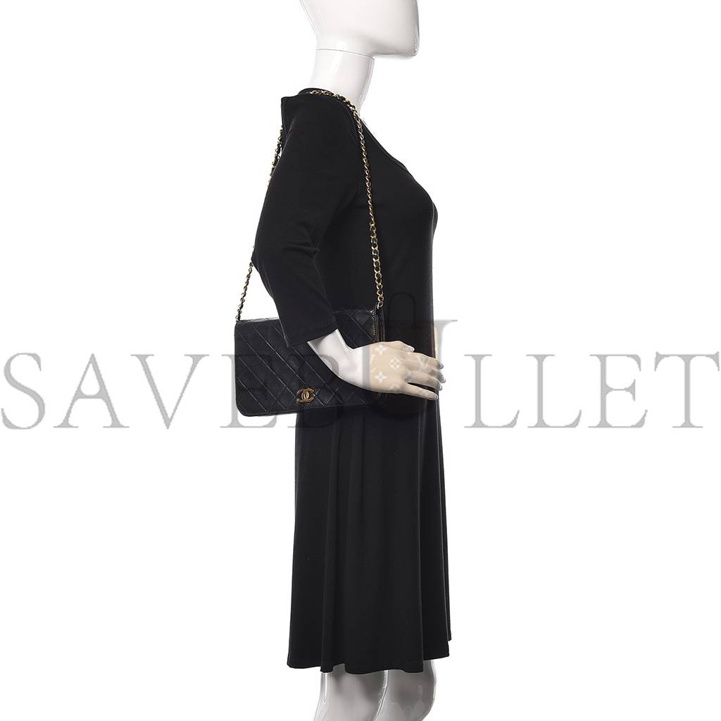 Ch*el lambskin quilted small single flap black gold hardware (23*15*5cm)