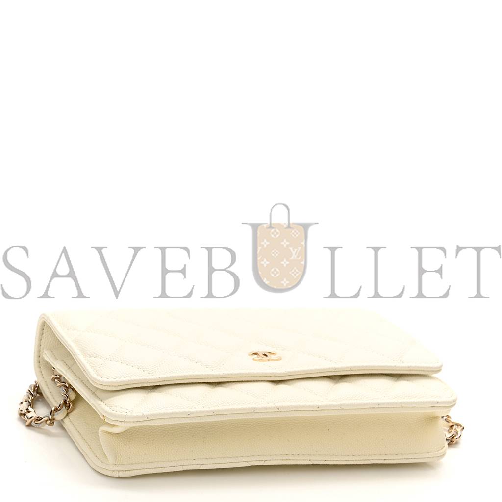 Ch*el caviar quilted wallet on chain woc white rose gold hardware (19*12*4cm)
