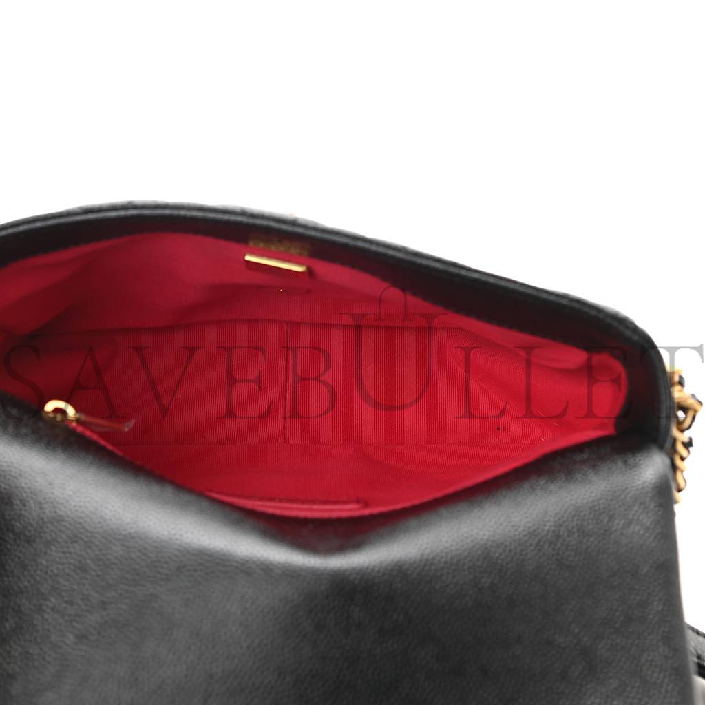 Ch*el shiny caviar quilted small chain melody flap black gold hardware (22*15*6cm)