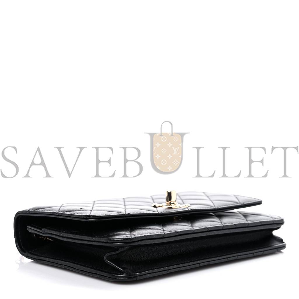 Ch*el lambskin quilted trendy cc wallet on chain woc black rose gold hardware (19*13*4cm)