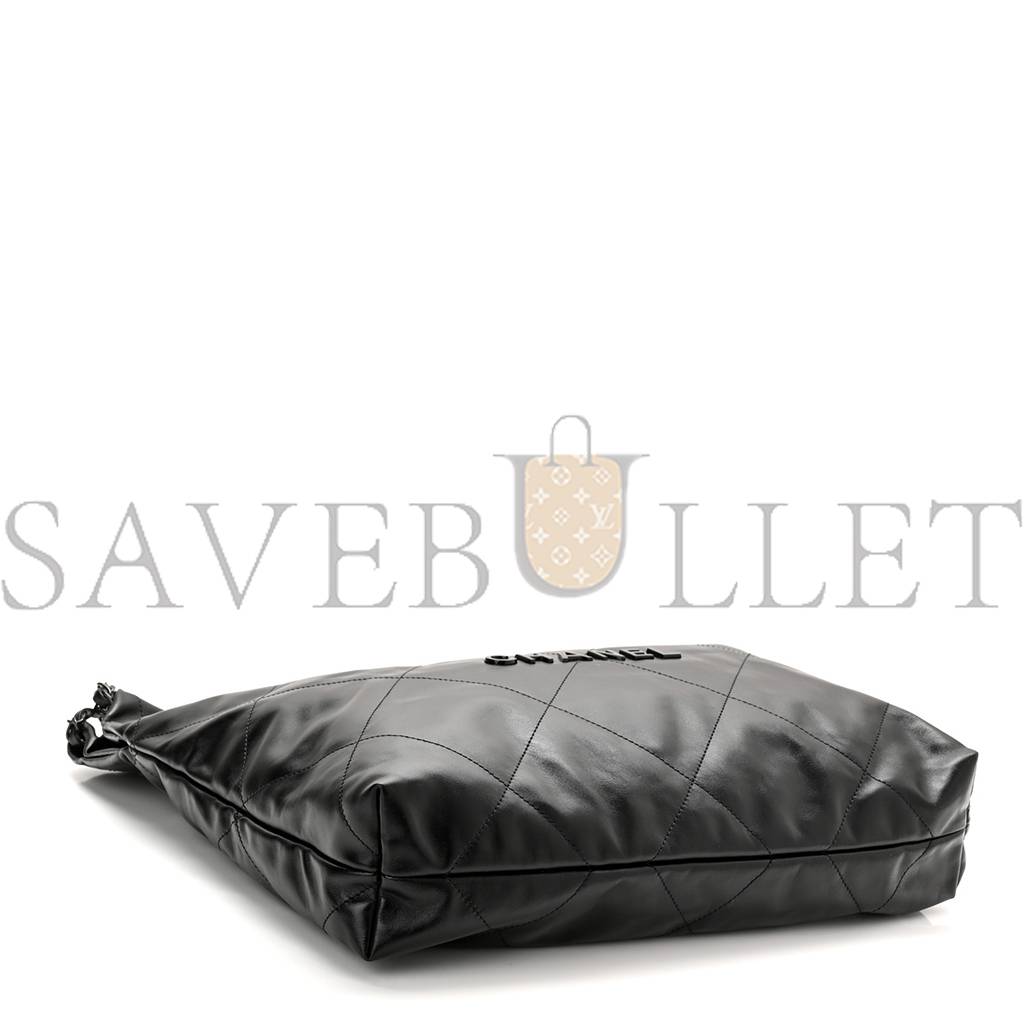 Ch*el shiny calfskin quilted Ch*el 22 so black black hardware (37*35*7cm)