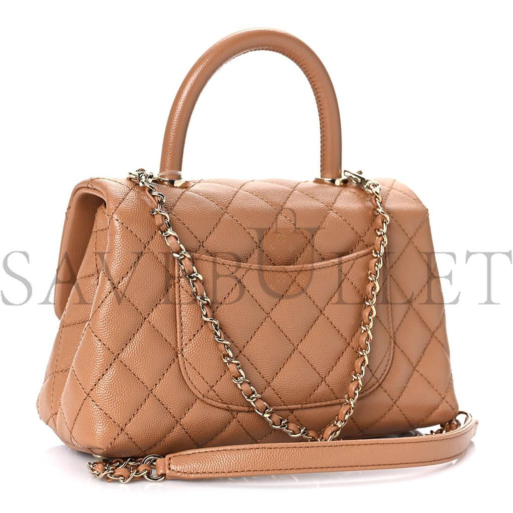 Ch*el caviar quilted mini coco handle flap brown rose gold hardware (23*15*10cm)