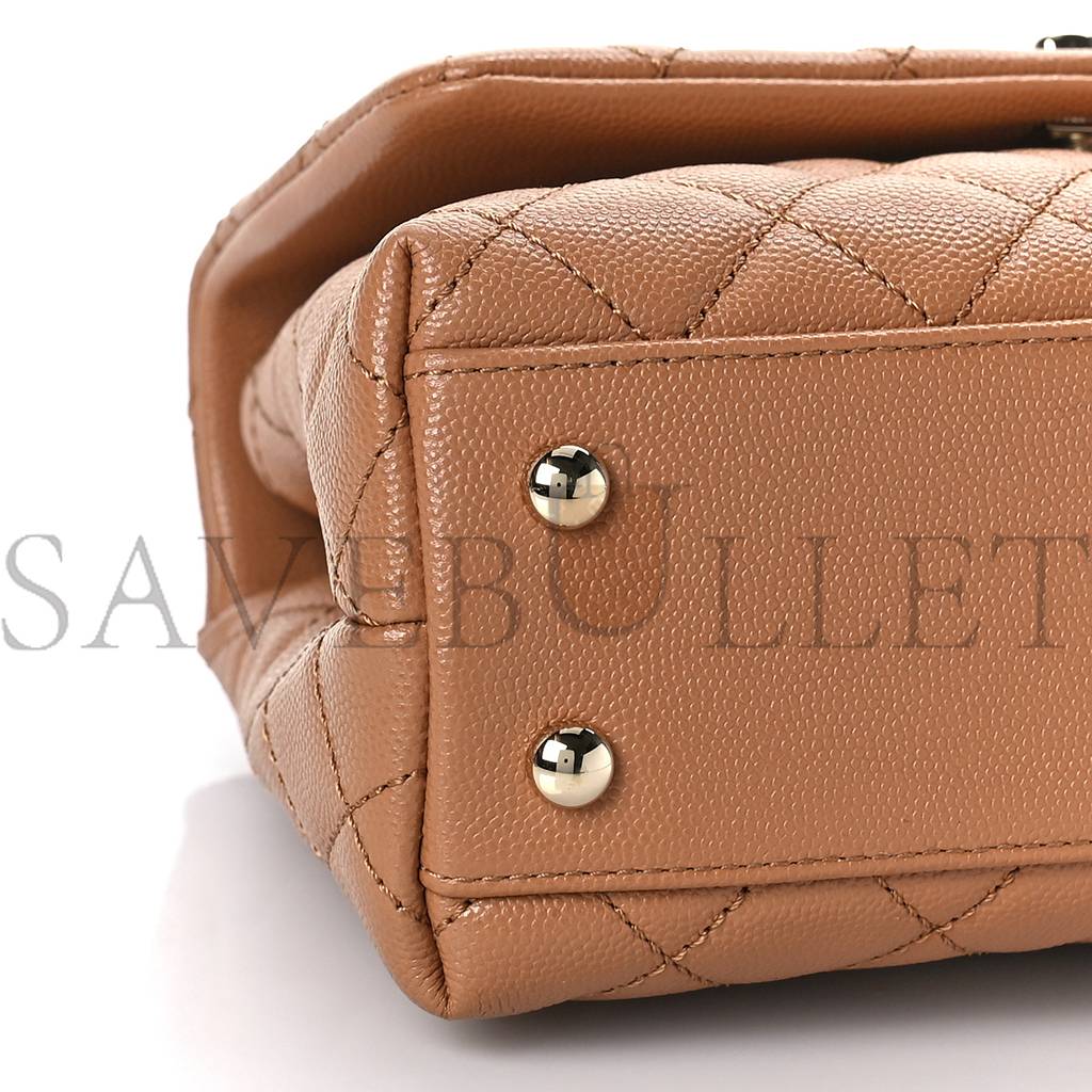 Ch*el caviar quilted mini coco handle flap brown rose gold hardware (23*15*10cm)