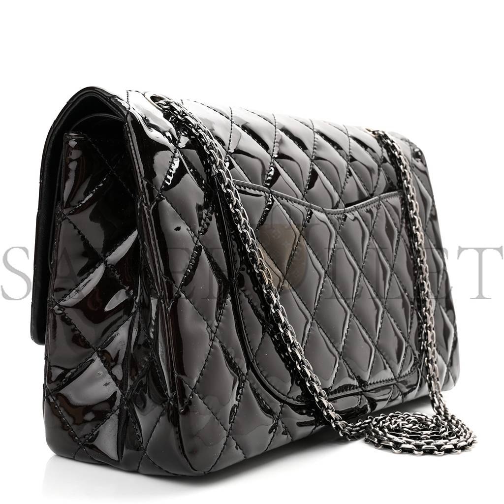 Ch*el patent quilted 2.55 reissue 227 flap prune silver hardware (30*19*10cm)