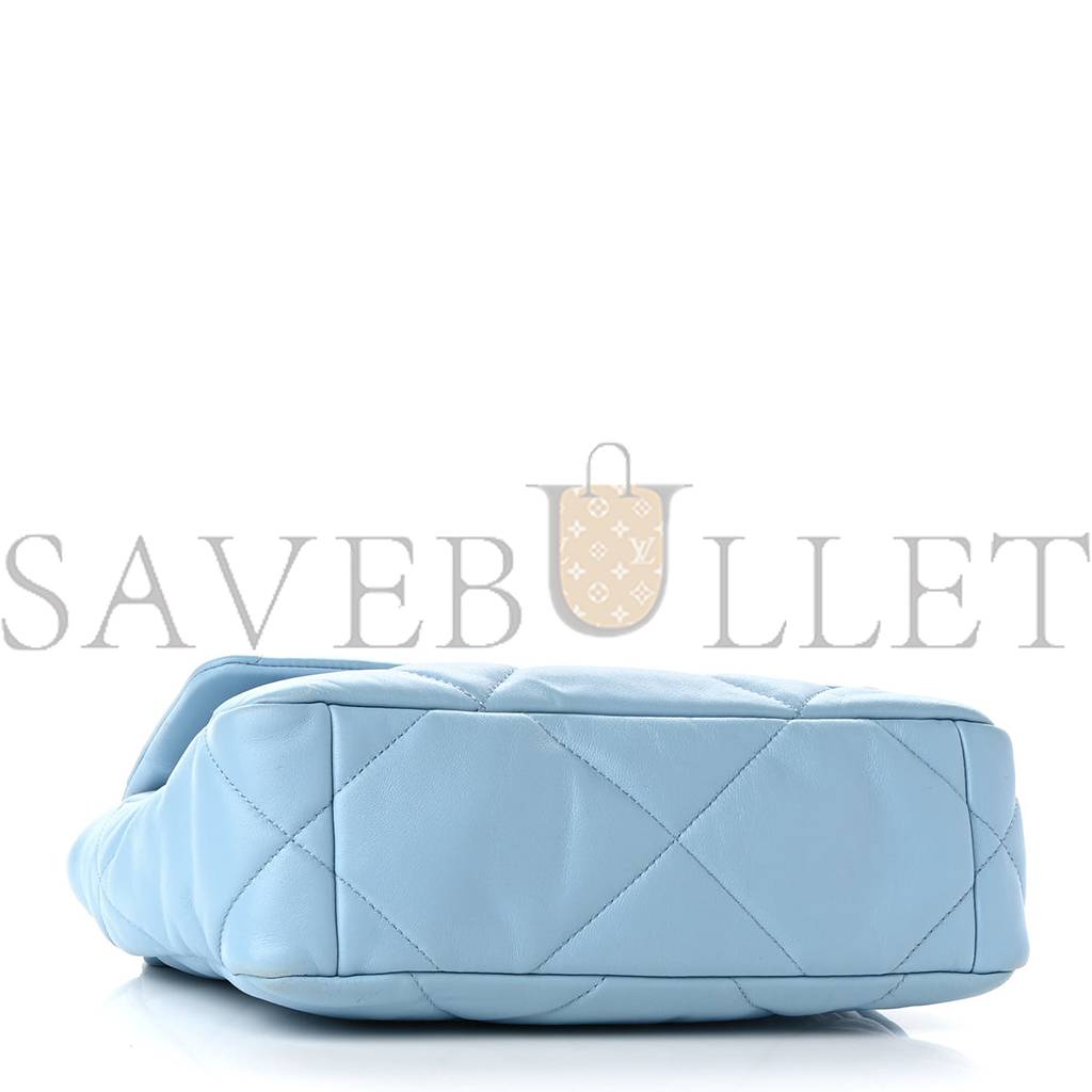 Ch*el lambskin quilted medium Ch*el 19 flap light blue silver hardware (25*17*8cm)