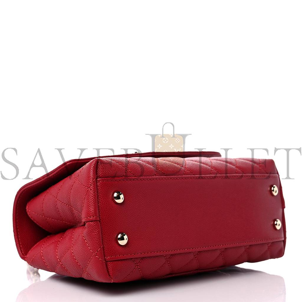 Ch*el caviar quilted mini coco handle flap red rose gold hardware (23*14*10cm)