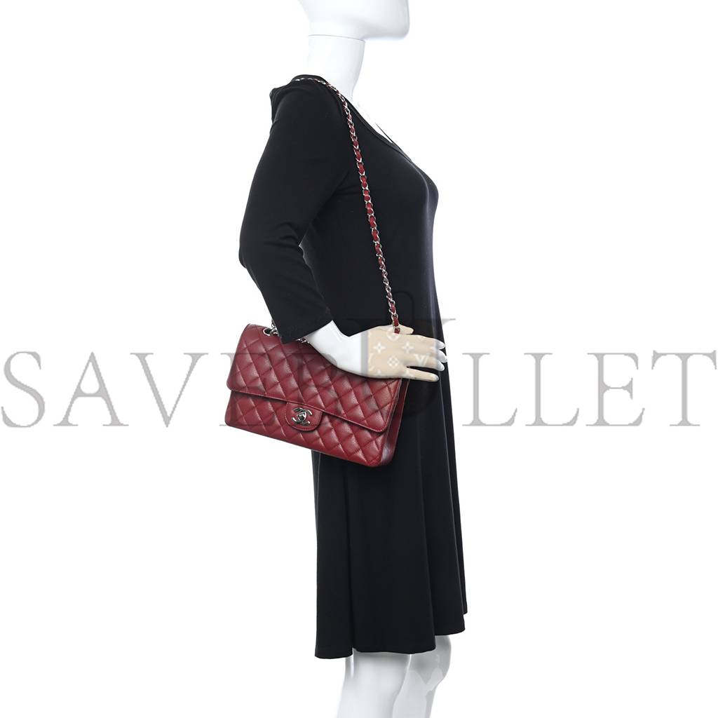 Ch*el caviar quilted medium double flap dark red gold hardware (25*15*6cm)