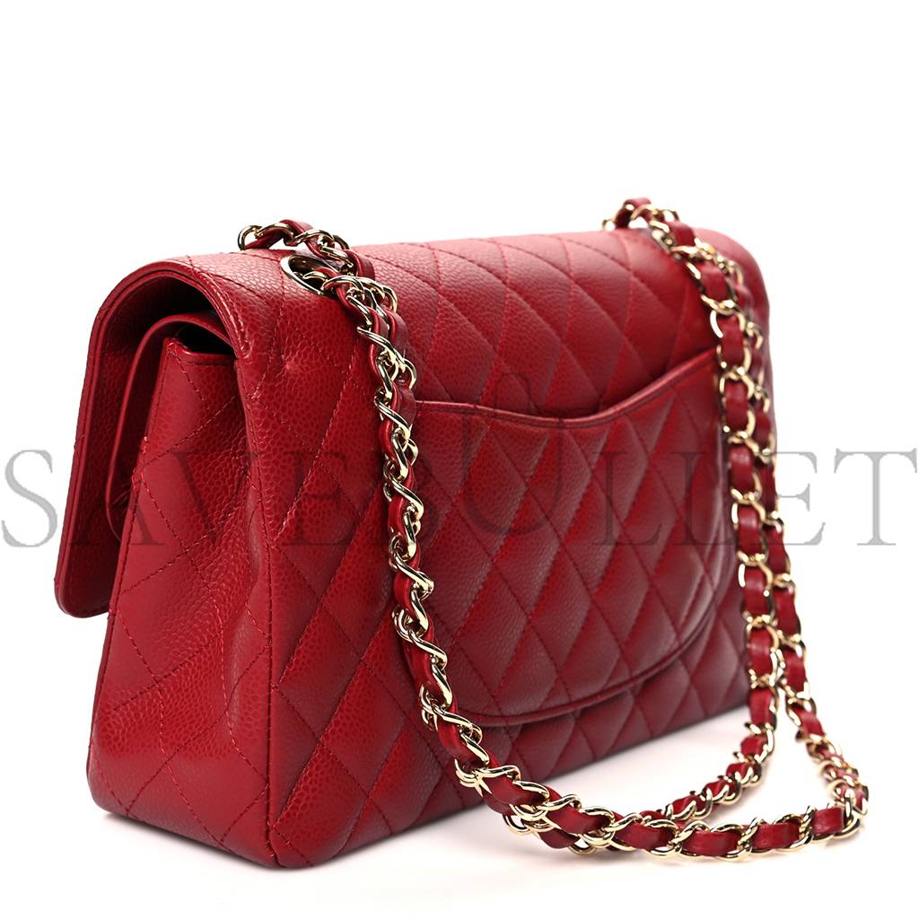 Ch*el caviar quilted medium double flap dark red gold hardware (25*15*6cm)