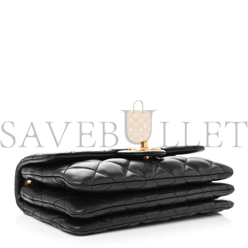 Ch*el lambskin quilted small pillow crush flap black gold hardware (22*13*6cm)