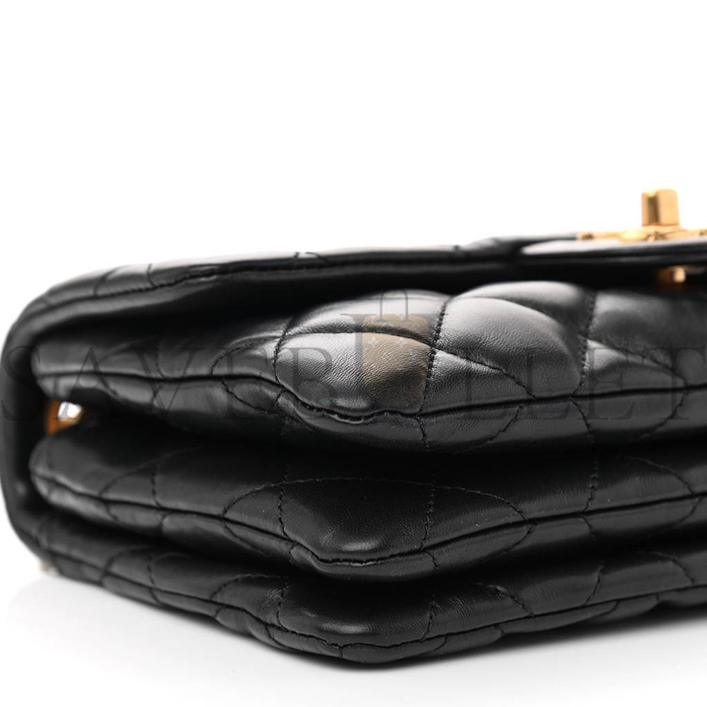 Ch*el lambskin quilted small pillow crush flap black gold hardware (22*13*6cm)