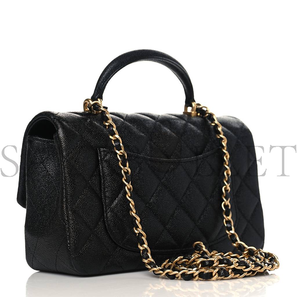 Ch*el caviar quilted mini top handle rectangular flap black gold hardware (20*13*6cm)
