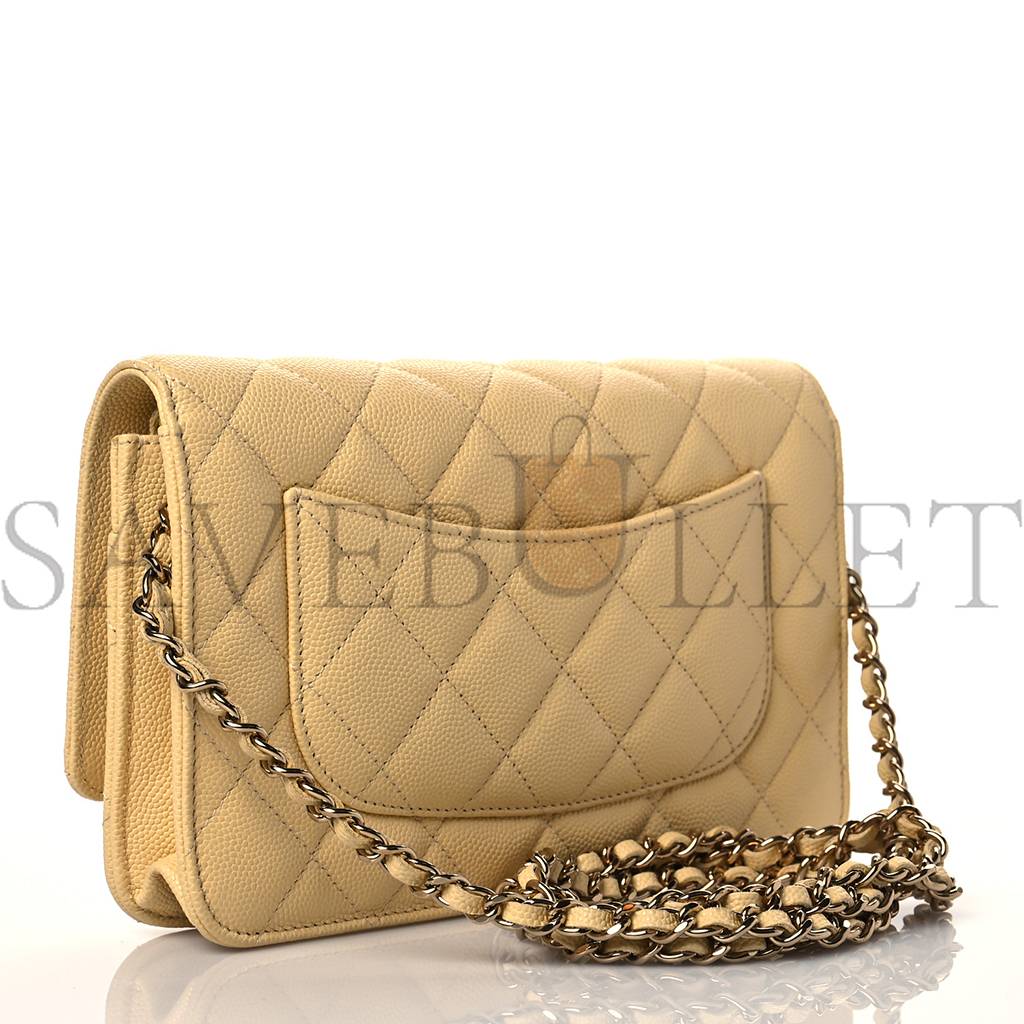 Ch*el caviar quilted wallet on chain woc light yellow rose gold hardware (19*12*3cm)