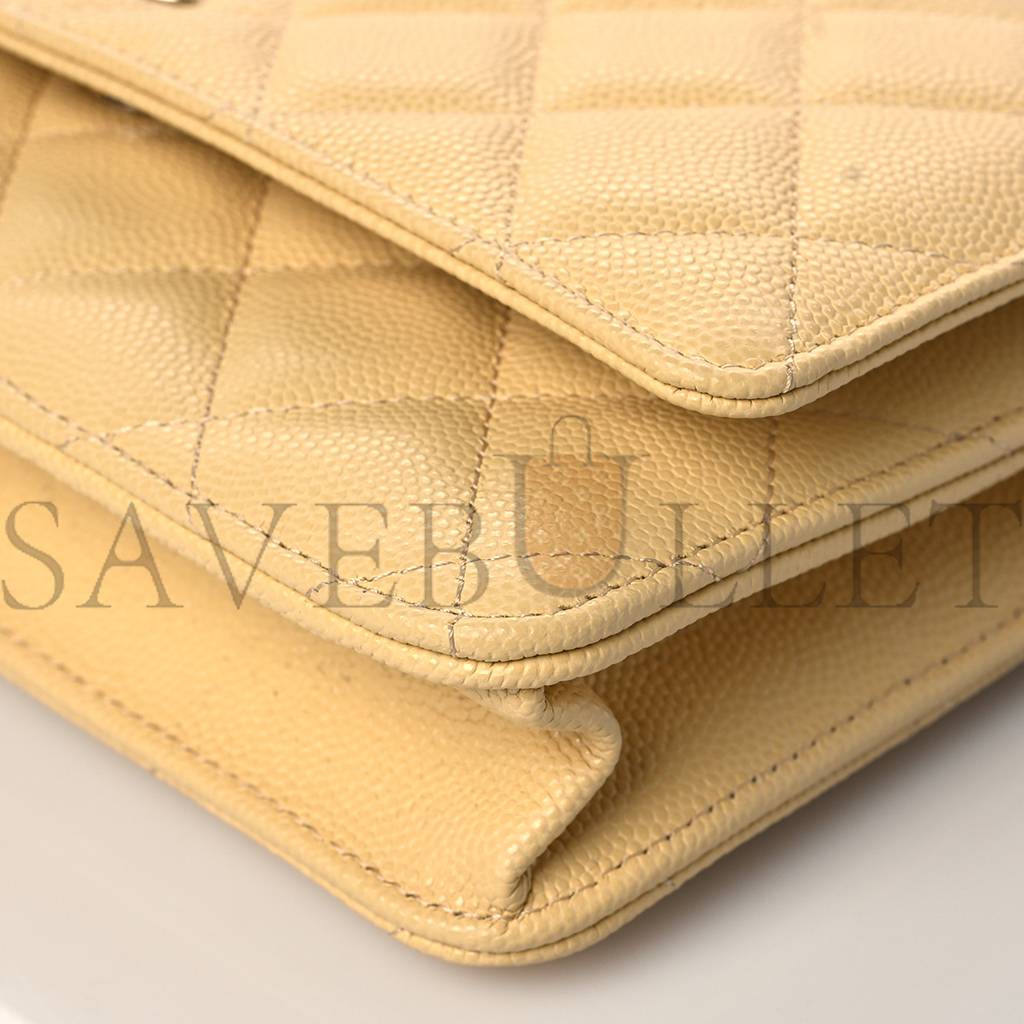Ch*el caviar quilted wallet on chain woc light yellow rose gold hardware (19*12*3cm)