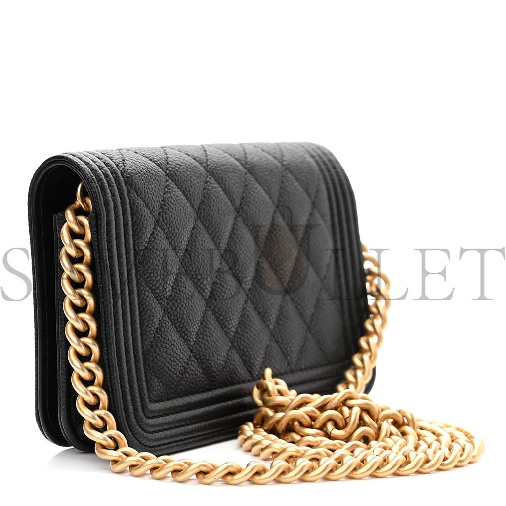 Ch*el caviar quilted boy wallet on chain woc black gold hardware (19*13*5cm)