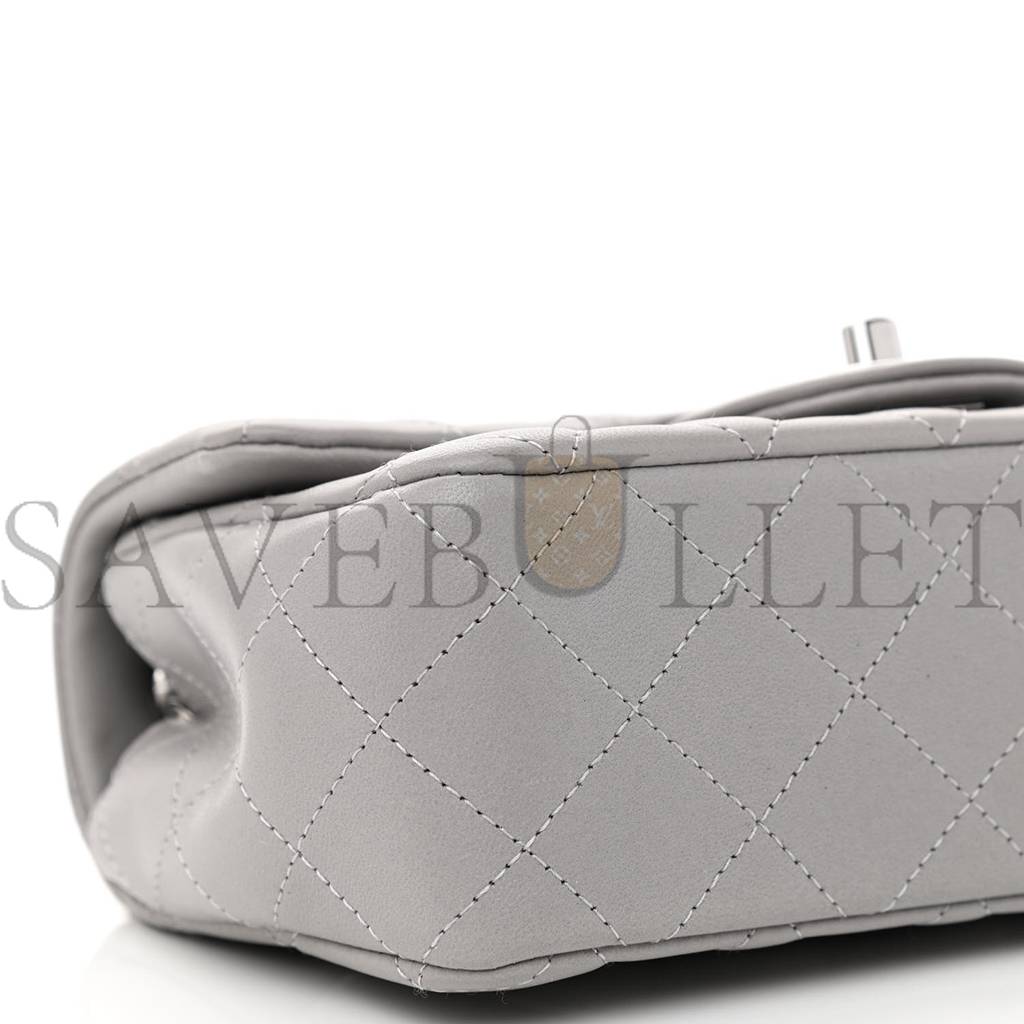 Ch*el lambskin quilted mini rectangular flap grey silver hardware (20*12*6cm)