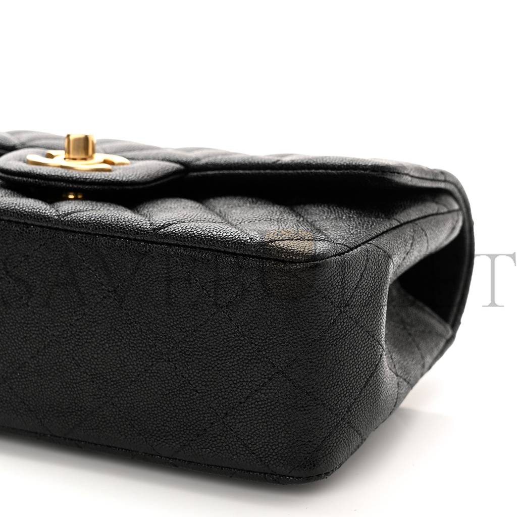 Ch*el caviar quilted mini top handle rectangular flap black gold hardware (20*13*6cm)