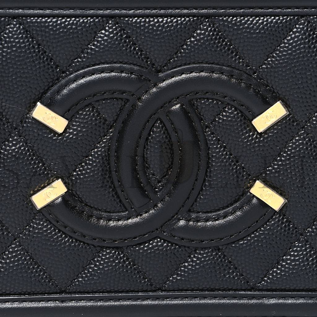 Ch*el caviar quilted cc filigree vanity clutch with chain black (14*10*6cm)