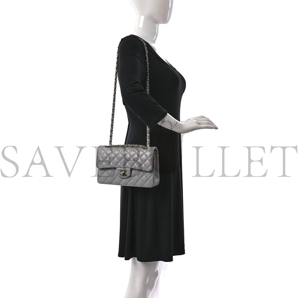 Ch*el caviar quilted small double flap grey rose gold hardware (22*14*7cm)