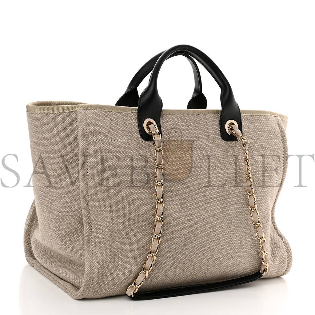 Ch*el mixed fibers medium deauville tote beige black (38*28*20cm)