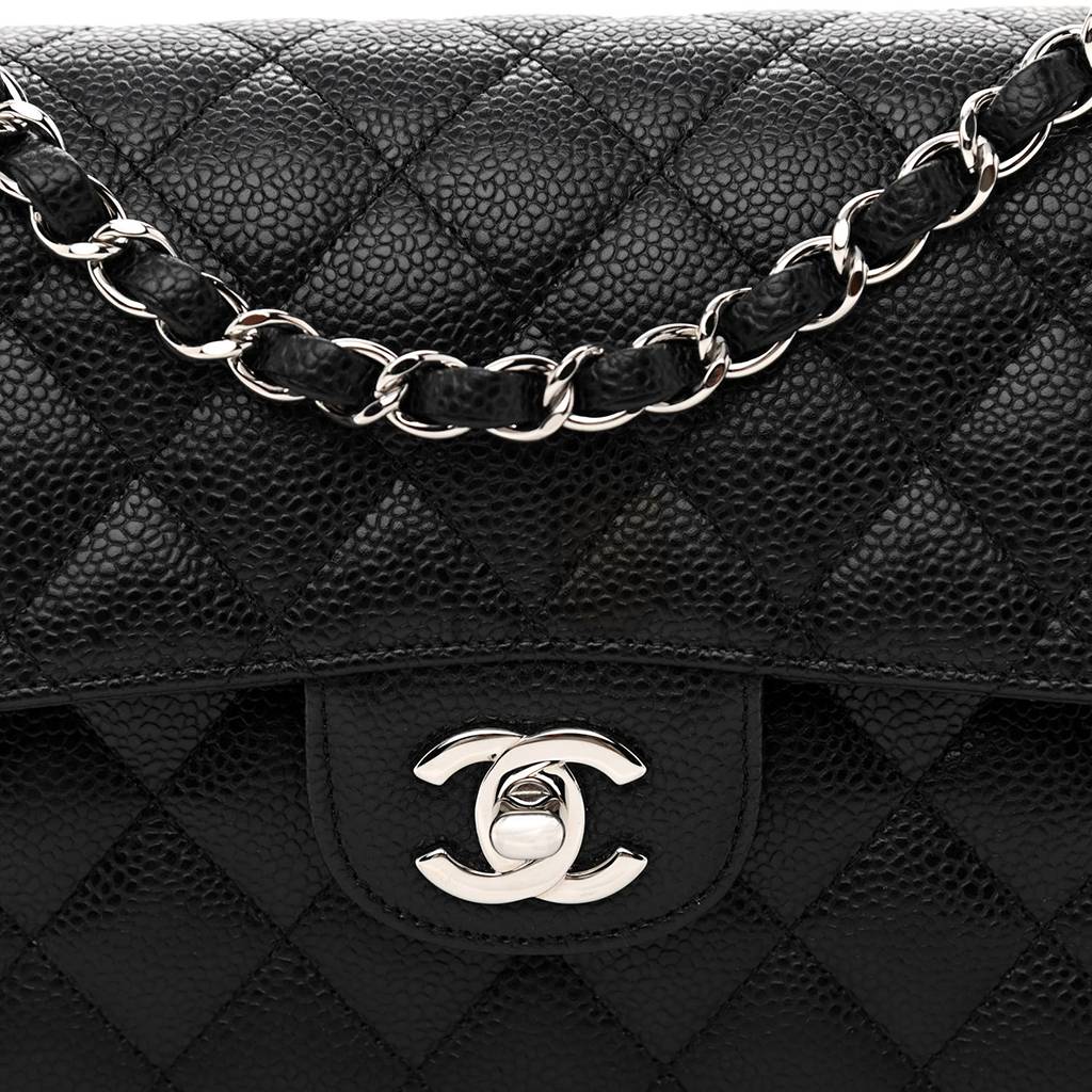 Ch*el caviar quilted small double flap black silver hardware (23*14*6cm)